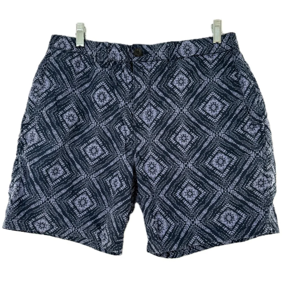 Lucky Brand Navy Printed Diamond Pattern Flat Front Shorts Men's Size 33 Waist